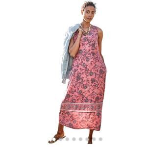 J. Jill Pink Floral Gauze Sleeveless Tank Maxi Dress Women's Size XS
